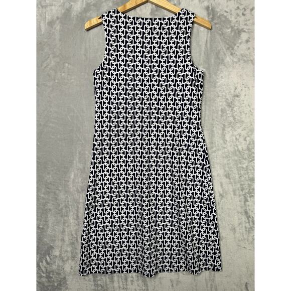 Judy Connally Dress Womens Small Navy Blue Chain Print Shift Sleeveless Stretch - Picture 2 of 8